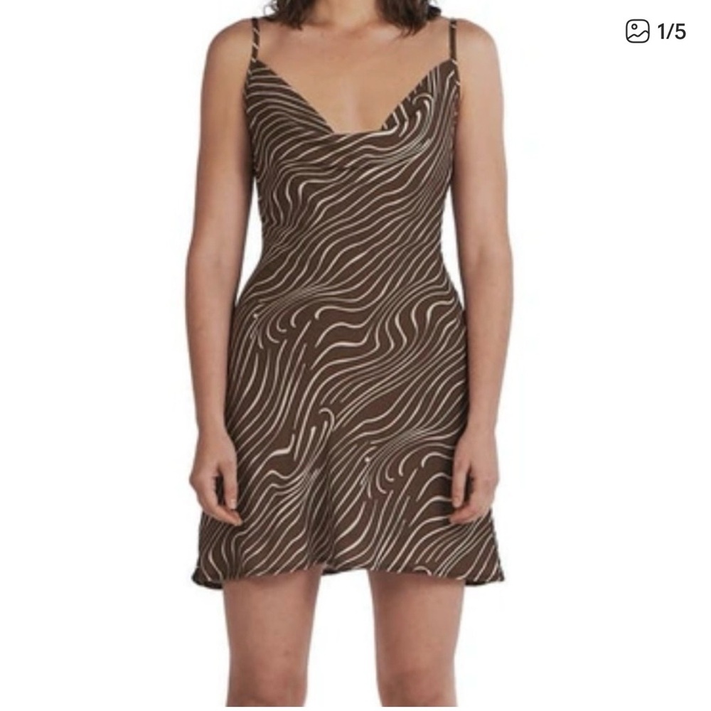 Charlie Holiday Brown and White Wave-Print Slip Mini Dress